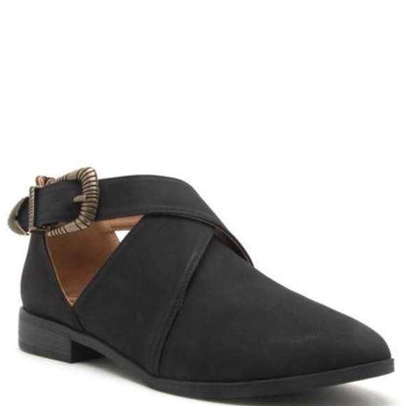 Shoes - Moving Sale! Black Buckle Wrap Flats   .